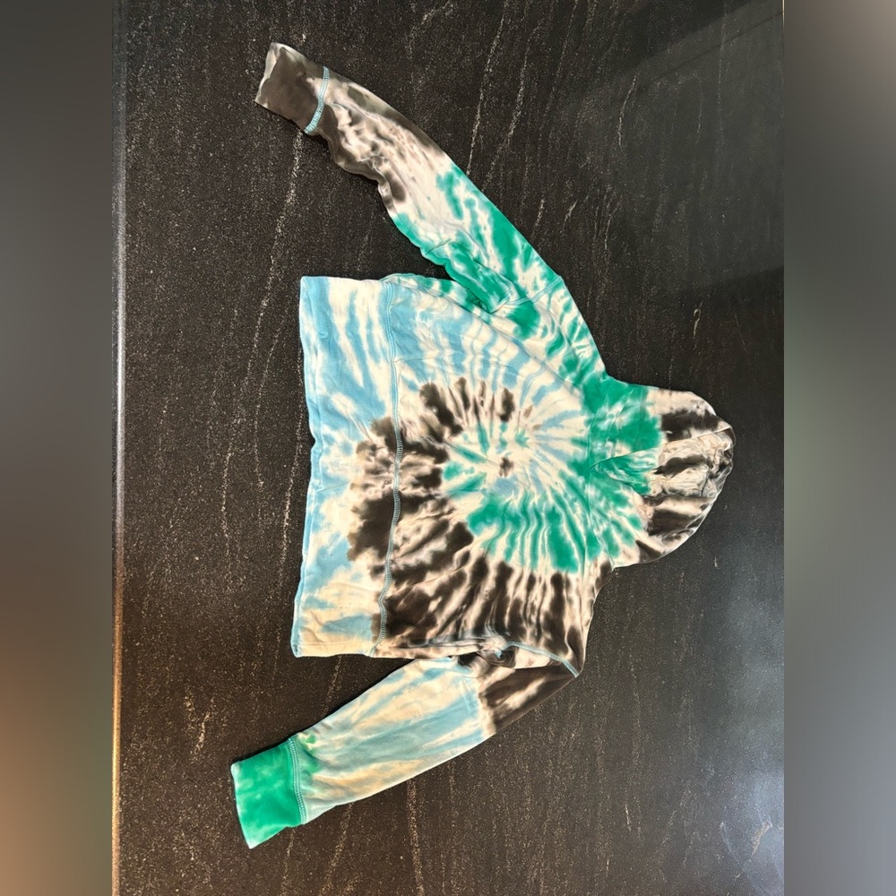 Green, blue, white, and black tie dye cropped sweatshirt